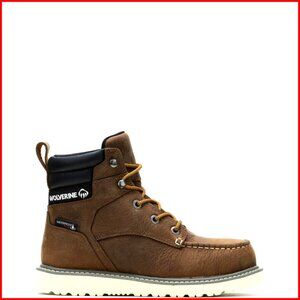 Leather Wedge Work Boots Waterproof Ankle High Lace Up